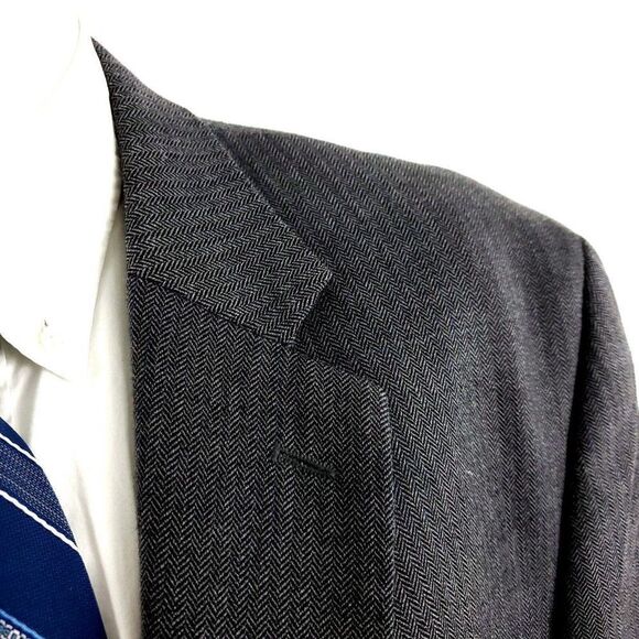 Joseph Feiss Gold Heavy Wool 2 Button Sport Coat 46L Gray Herringbone - Picture 2 of 10